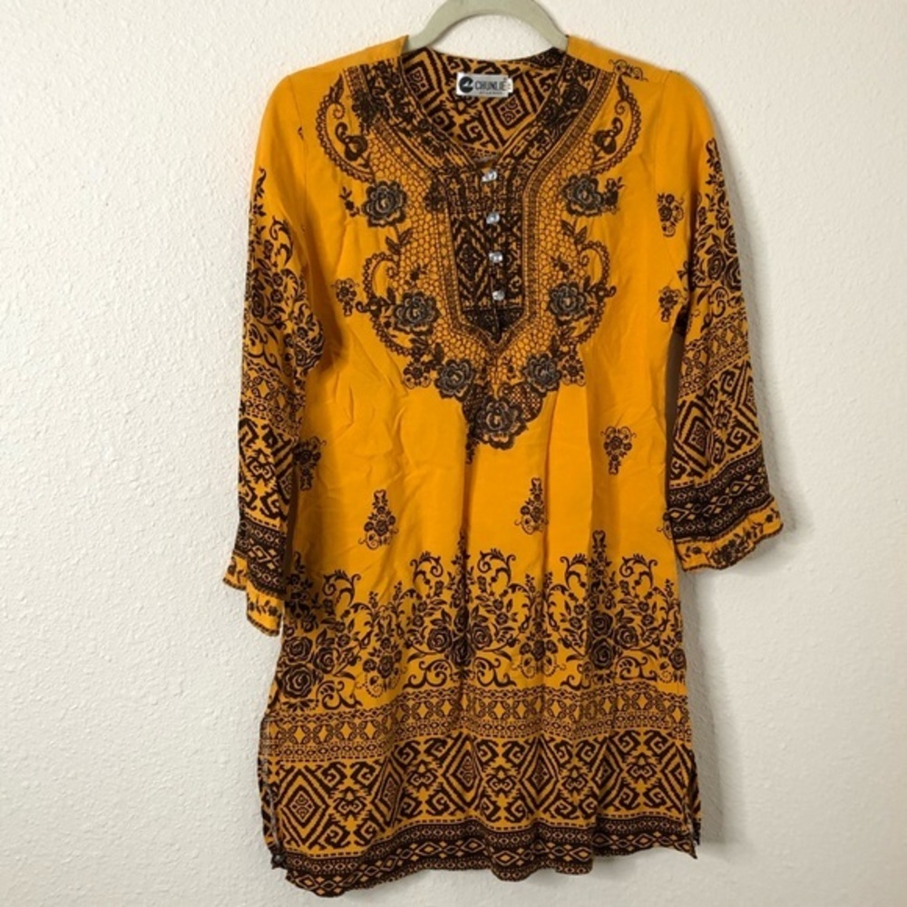 💜💜 Chunlie Mini Dress. Orange/Black ButtonUp Front Size L